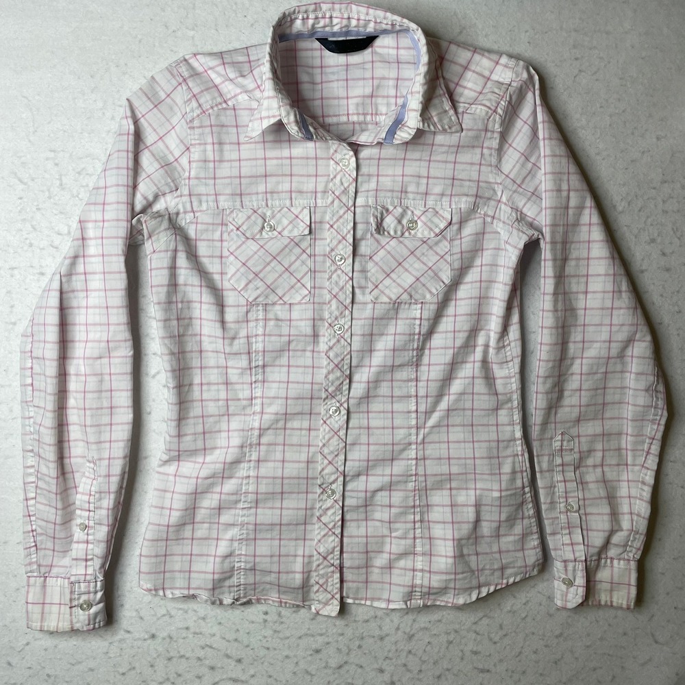 ArcTeryx Womens Plaid Long Sleeve Button Up Shirt White Pink Blue Size Small